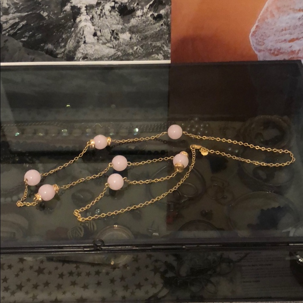 J Crew Gold Necklace w Pink Stones